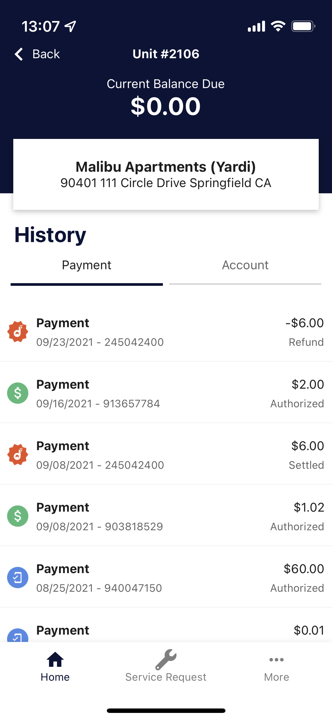 Shipped Domuso Payment history screen