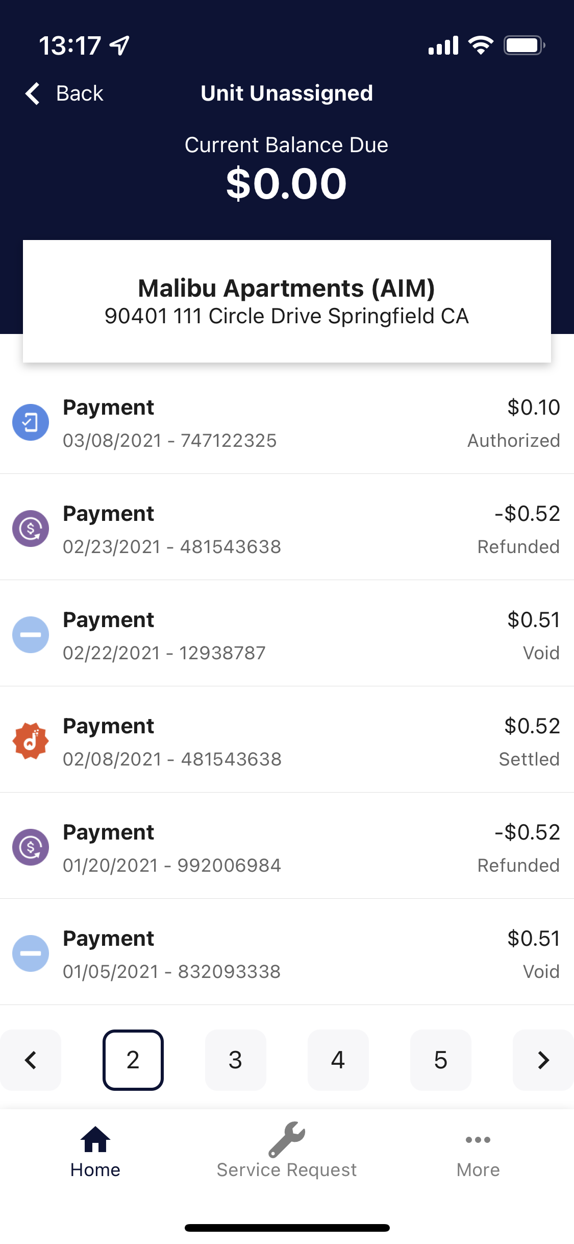 Shipped Domuso payment history with AIM integration