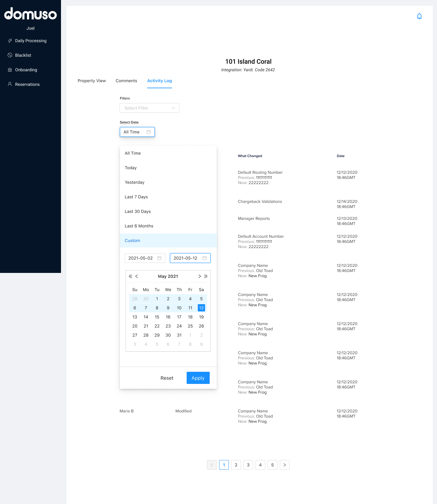 Date filter exploration for the activity log