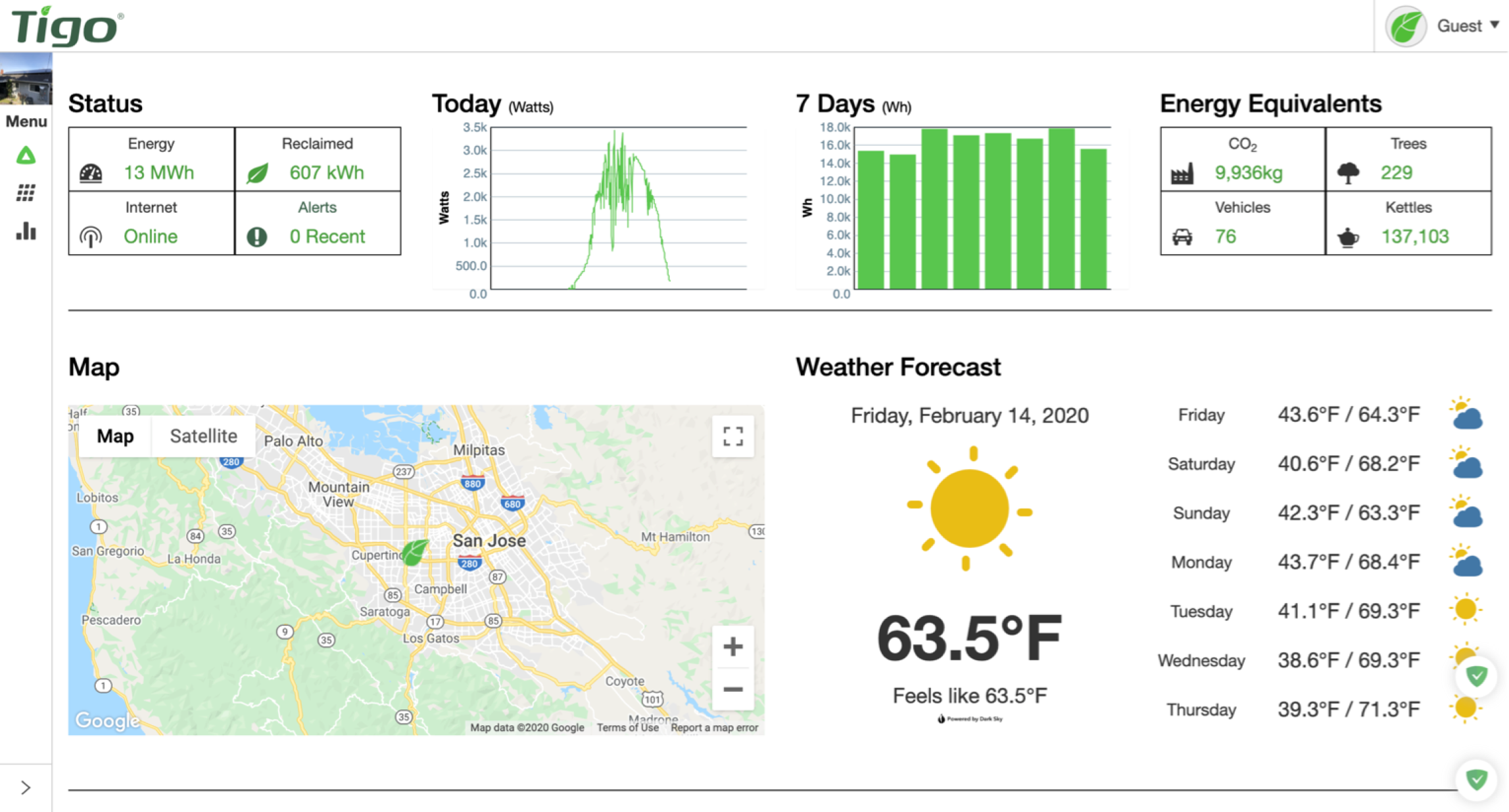 Original solar dashboard with prominent map and weather widgets