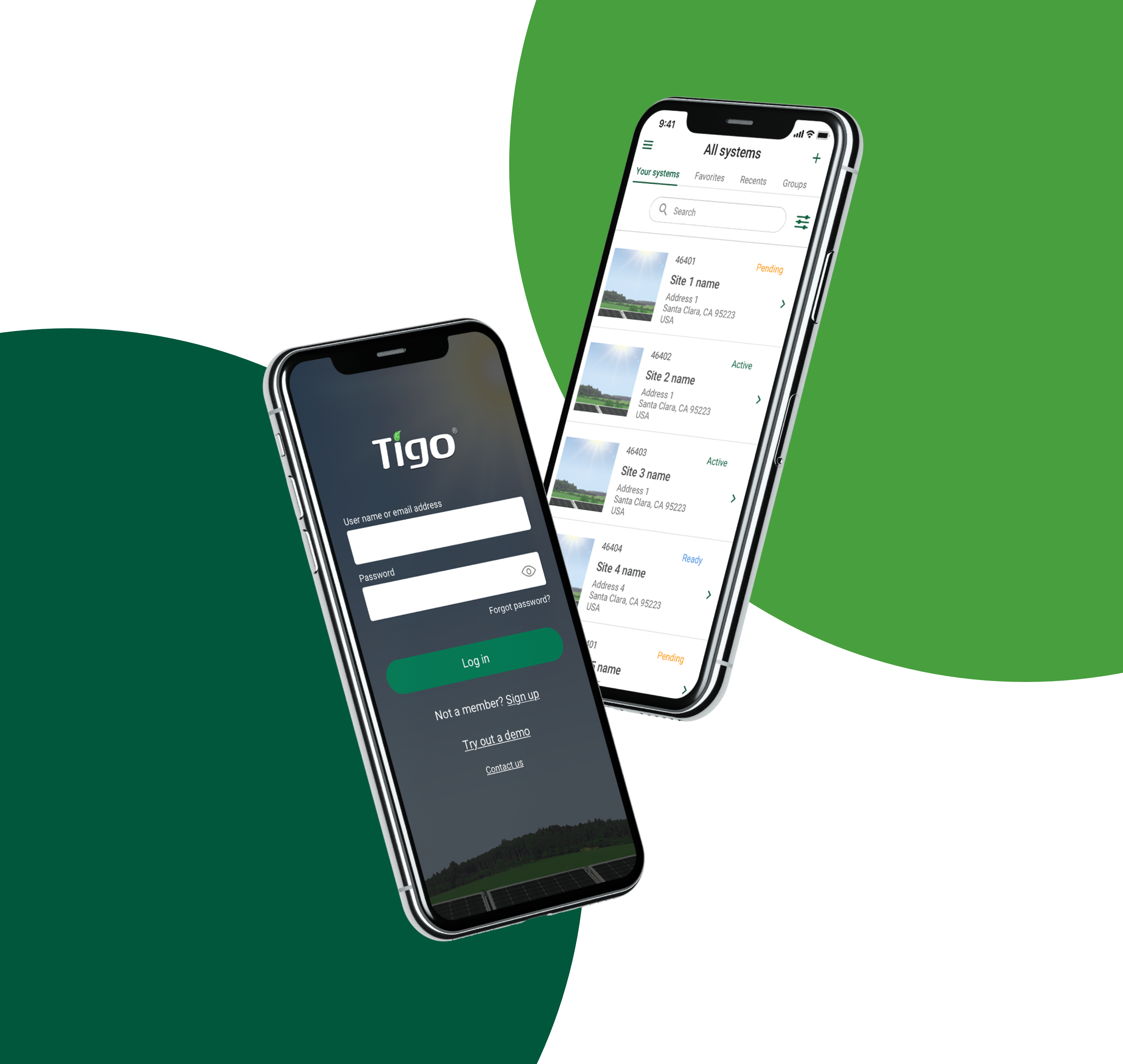 Mobile solar monitoring app login and system browser